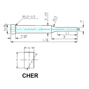Muotopistin ejektorilla CHER suorakaide lieriökanta